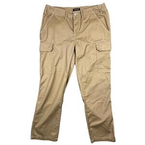 True Religion Mens 32 Cargo Pants Khaki Tan Straight Fit Heavy Stitching